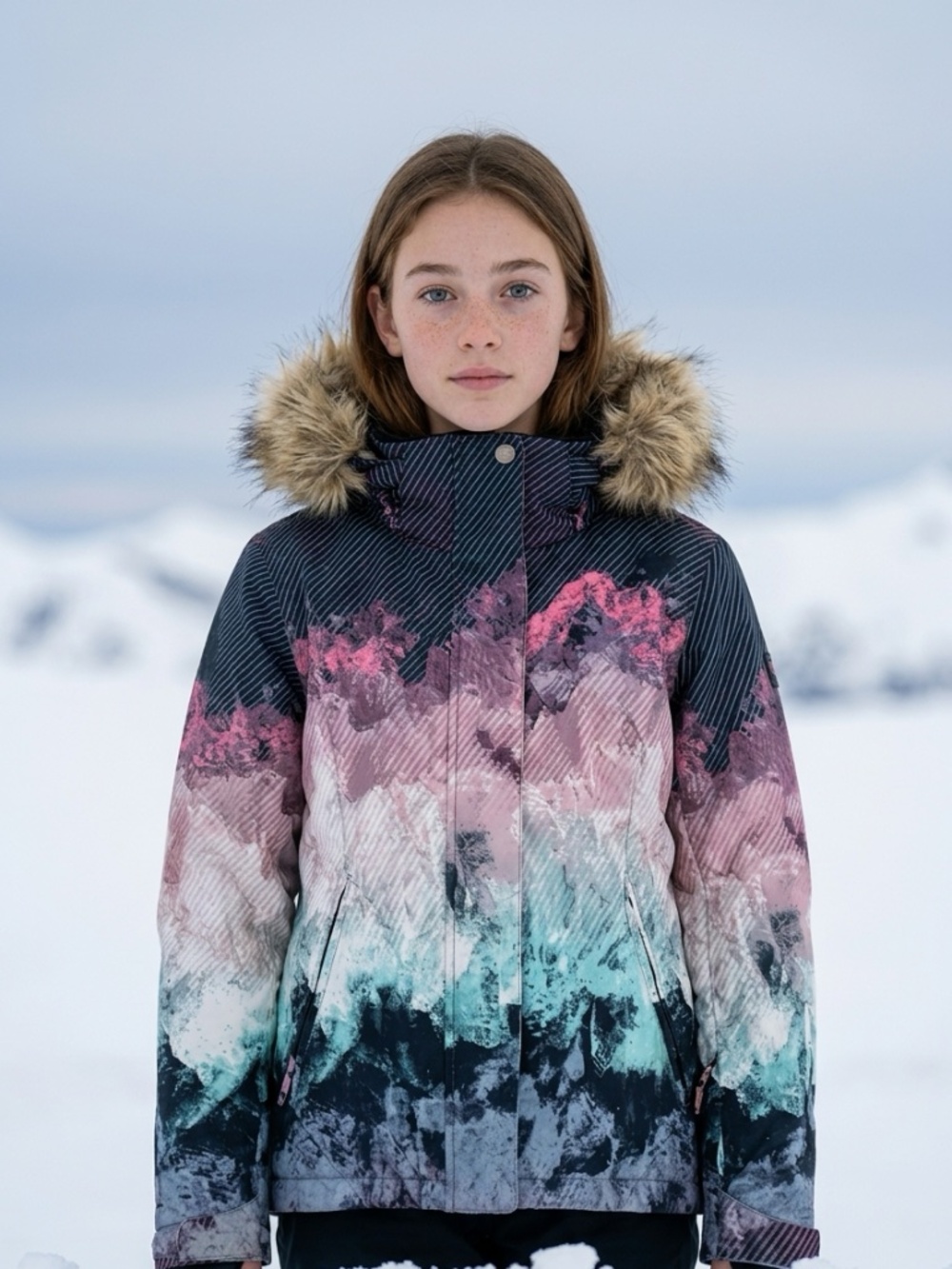 Roxy Y2K Multi Colored Snowboard Winter Coat Sporty Athletic Faux Fur Hood-XS